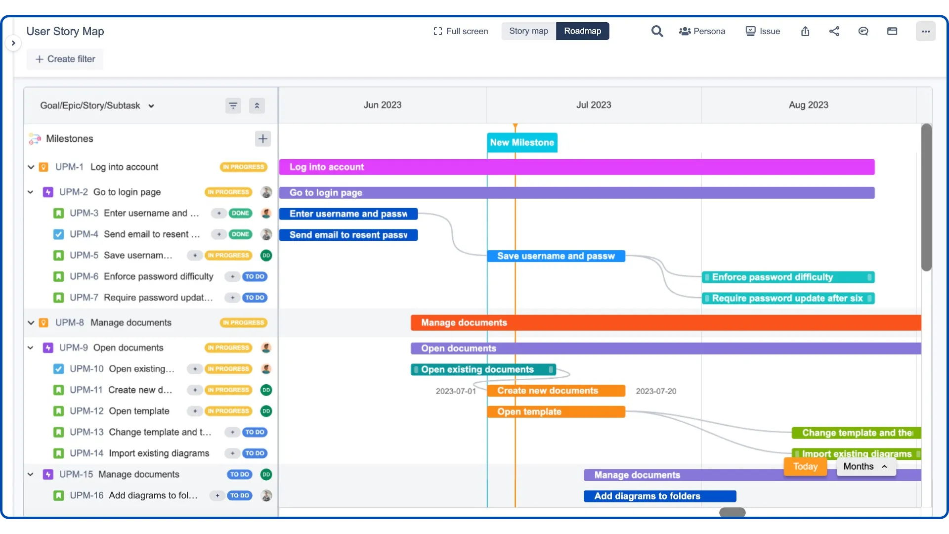 Roadmap feature of Agile User Story Map and Roadmap for Jira