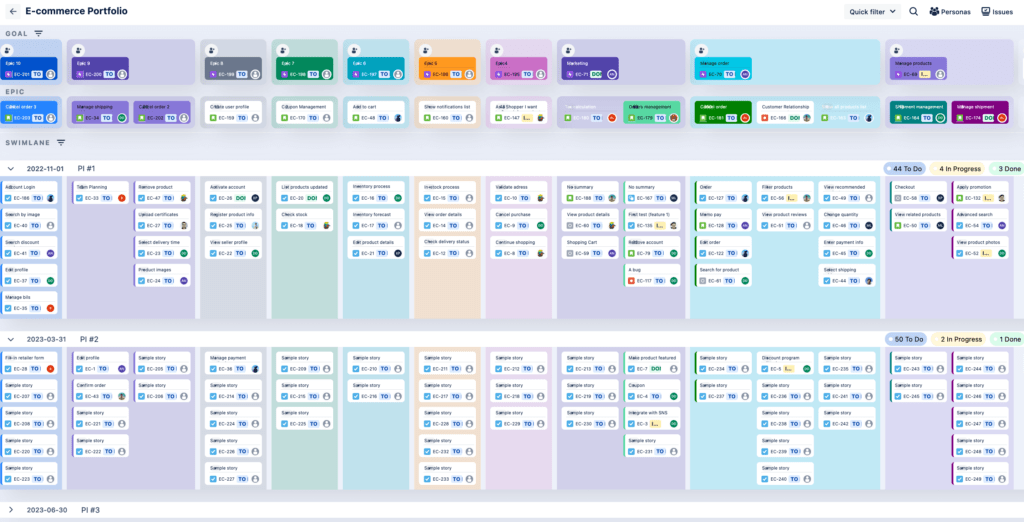 The user story map interface of the ProductGo add-on for Jira