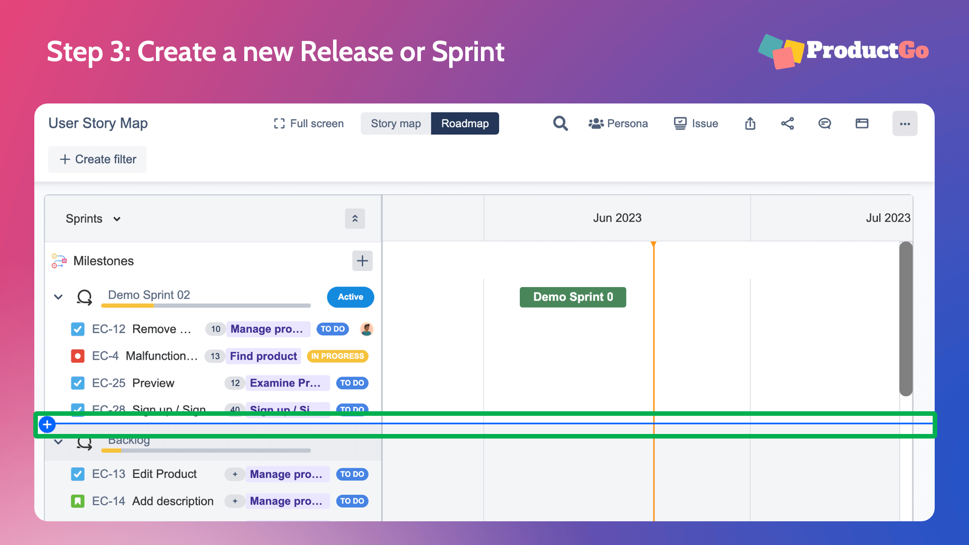Slide3 Create a new Release or Sprint